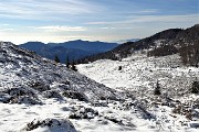 47 Sguardo indietro con la pozza circolare ghiacciata coperta di neve e vista in Canto Alto sullo sfondo